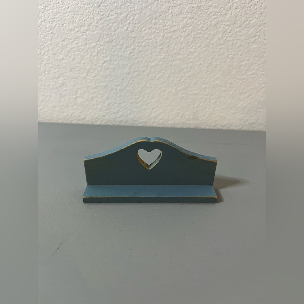 Vintage Style Blue WoodenRustic Shelf Heart Cutout Miniature Dollhouse Furniture